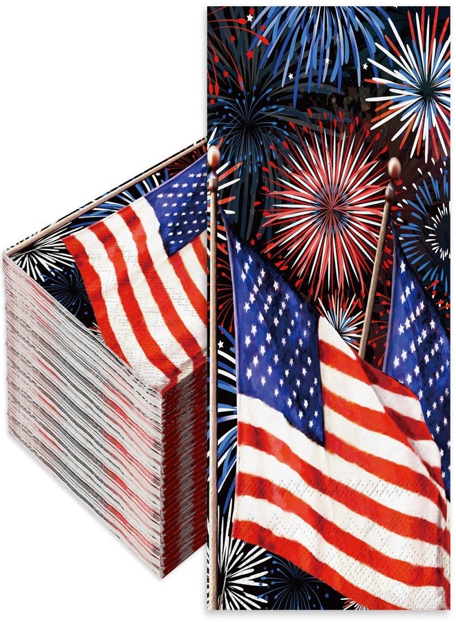 Whaline 100Pcs Patriotic Guest Napkins Fireworks American Flag Disposable Napkins 4th of July Dinner Hand Napkin Towel for Independence Day Memorial Day Party Supplies - Image 1